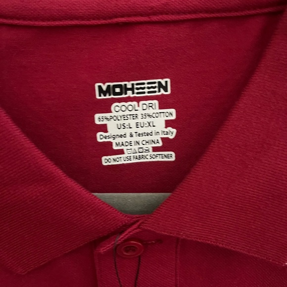MOHEEN NWT Men’s Deep Red / Burgundy Long Sleeve Polo Shirt. Dry Fit.     SIZE L - Picture 3 of 7